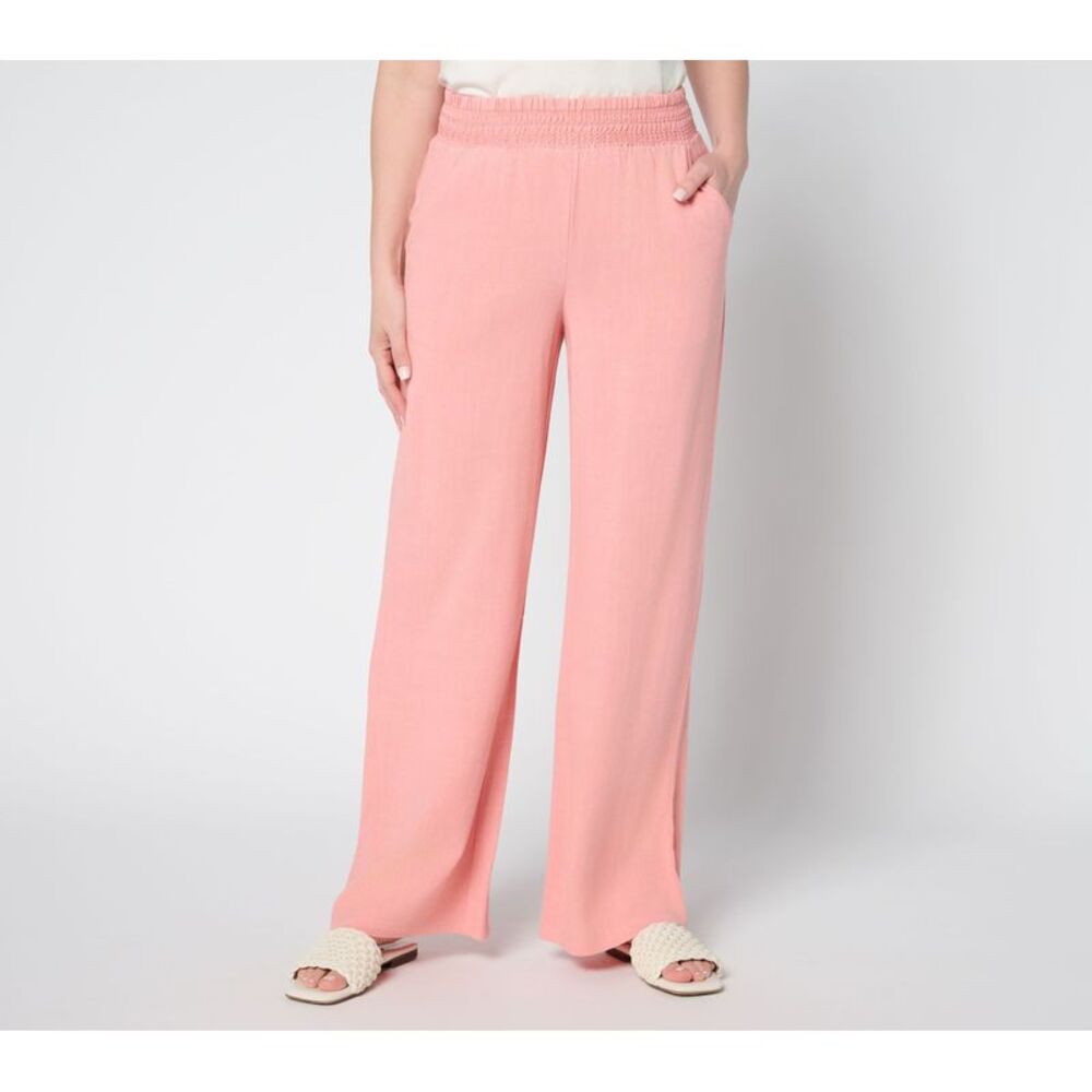 Gloria Vanderbilt Women's Petite Pants PM Riviera Linen Smocked Pink A691836